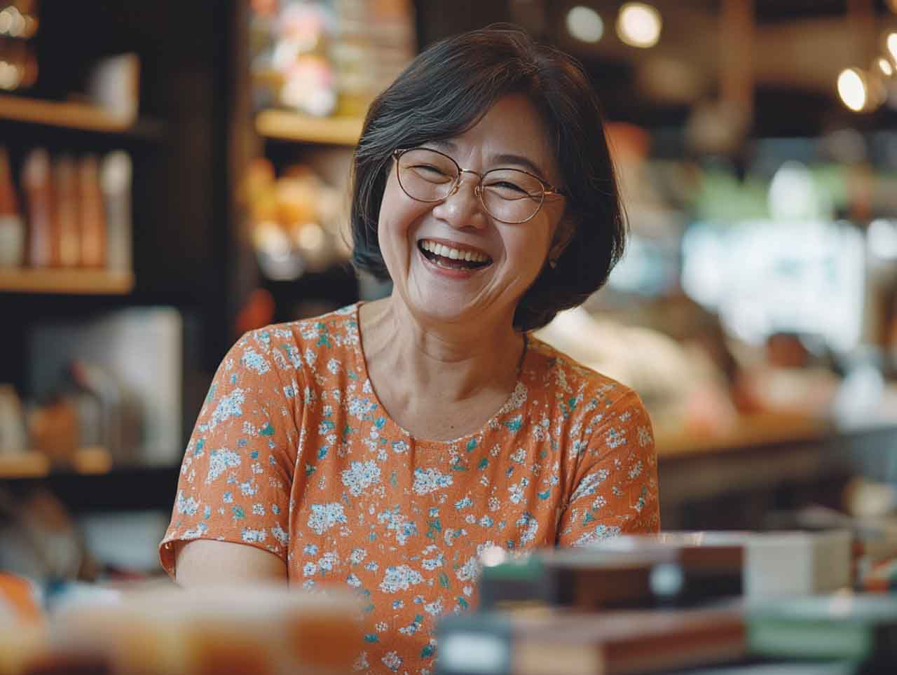 A happy old lady smiling