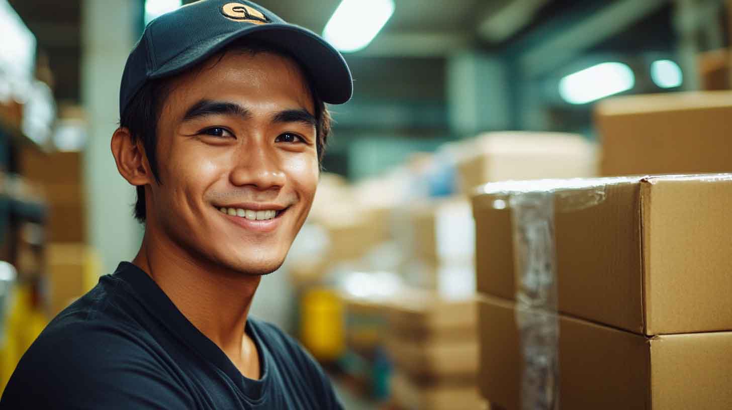 An employee in a logistics company, smiling
